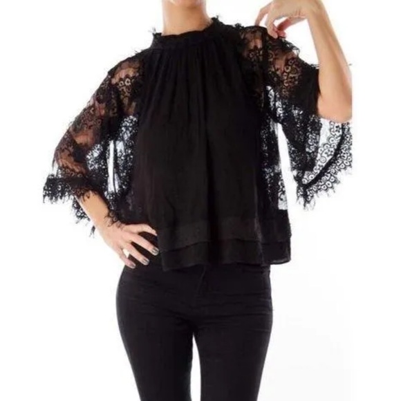 Zara Women’s Black Lace Crop 3/4 Sleeves Mock Neck Top Size S - Picture 2 of 9